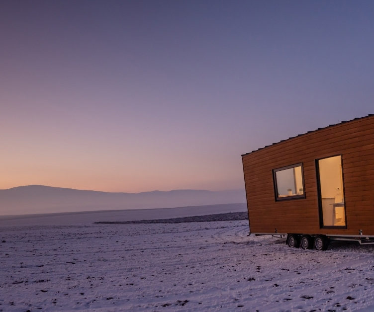 tiny home with scenic background